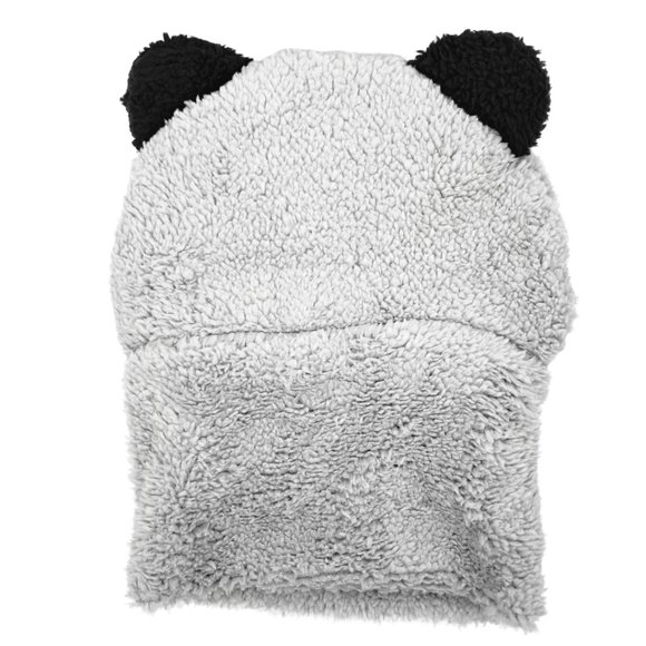 Toddler Winter Hat with Attached Funnel Scarf Embroidered Panda Grey Fleece NWT - Picture 4 of 7